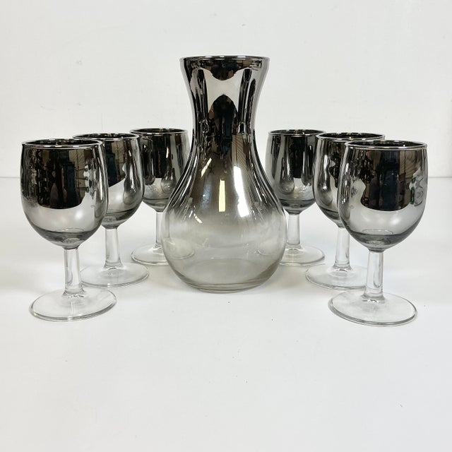 Mid-Century Hollywood Regency Dorothy Thorpe Attrib. Silver Ombré Wine and Carafe Set - 7 Pieces For Sale - Image 6 of 11