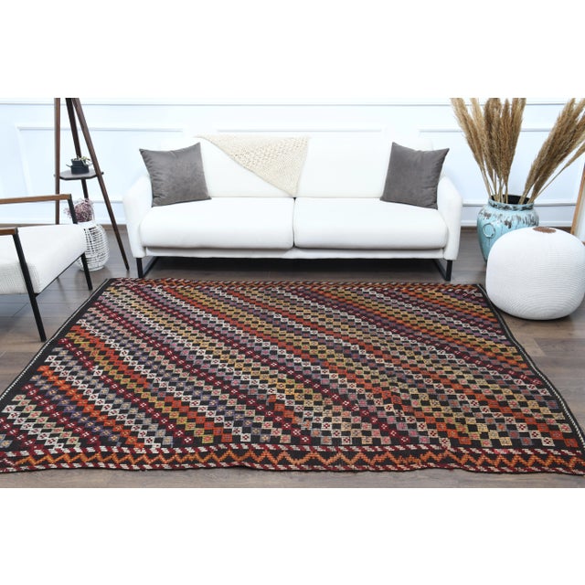 Abstract 1970s Vintage Turkish Oushak Handmade Wool Cotton Brown Area Rug For Sale - Image 3 of 12