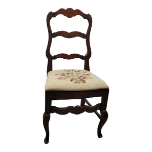 Reischman Furniture Ladder Back Mahogany Needlepoint Upholstered Chair