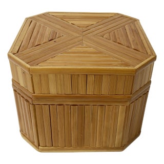 Vintage Split Reed Lidded Box For Sale