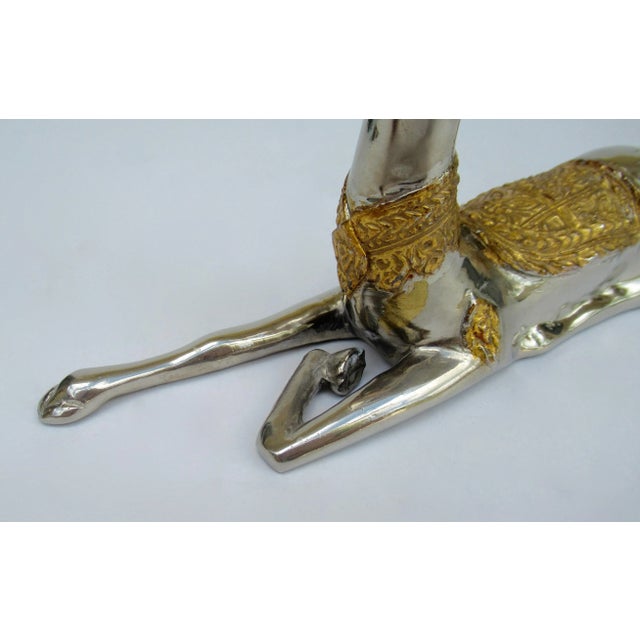 Gold Vintage C.1970's Asian (Thailand) Nickel Plate and Gilt Gold Embellished Antler Reindeer For Sale - Image 8 of 12