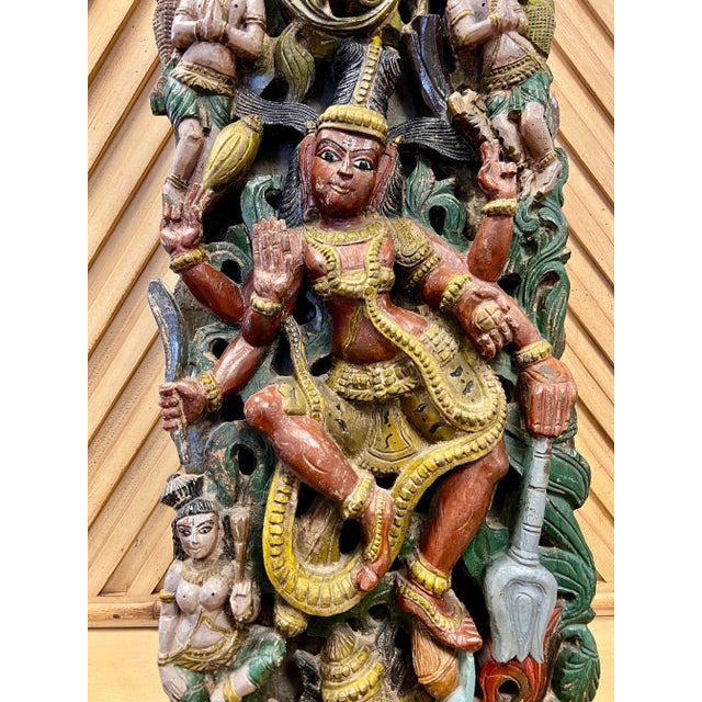 Asian Hand Carved and Painted 6' Wall Sculpture Panel Relief India Shiva For Sale - Image 4 of 9