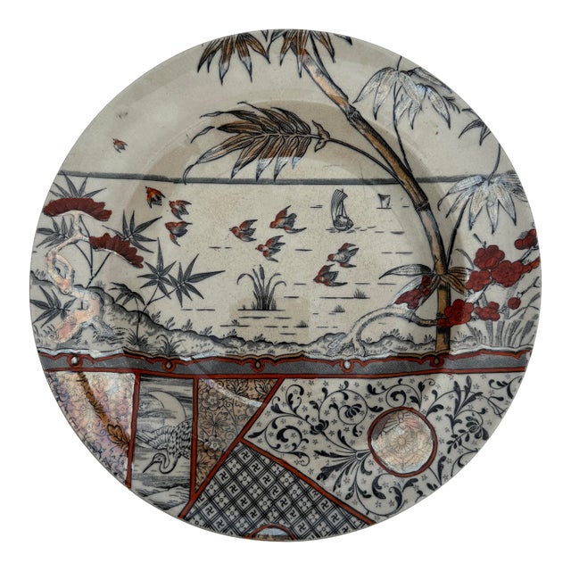 Late 19th-Century English Staffordshire Transferware Plate – With Hand Colored Luster Paint For Sale