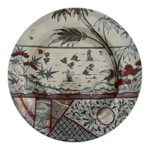 Late 19th-Century English Staffordshire Transferware Plate – With Hand Colored Luster Paint