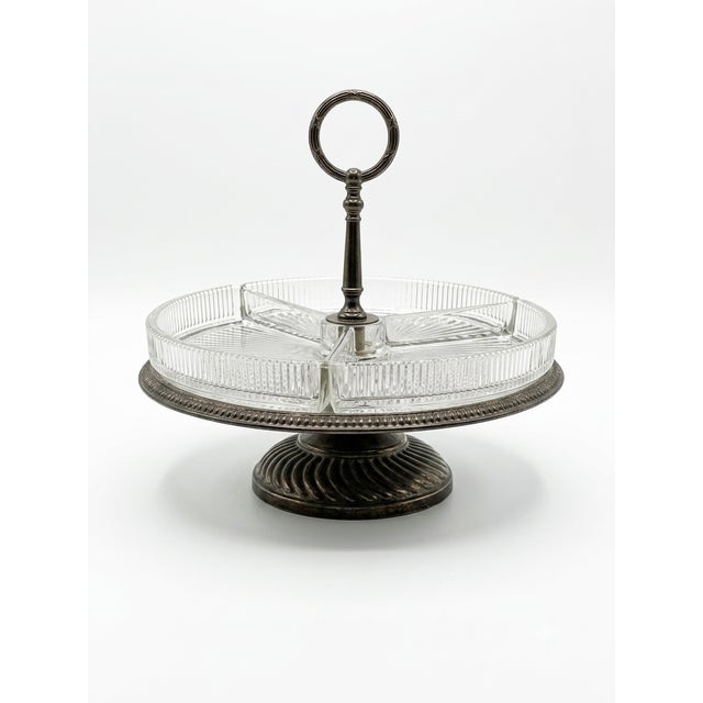 Vintage Glass Serving Tray with Silvered Handle, 1980s, in Very Good conditions. Designed 1890 to 1919