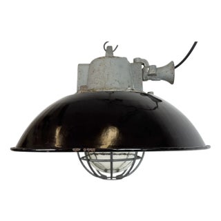 Black Enamel and Cast Iron Industrial Cage Pendant Light from Elektrosvit, 1960s For Sale
