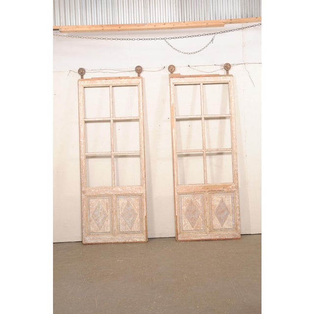 Tall Antique Pair French Doors on Rollers For Sale - Image 9 of 9