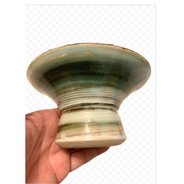 1960s Pottery Ikebana Vase Green Glazed Signed Japandi Minimalist ...
