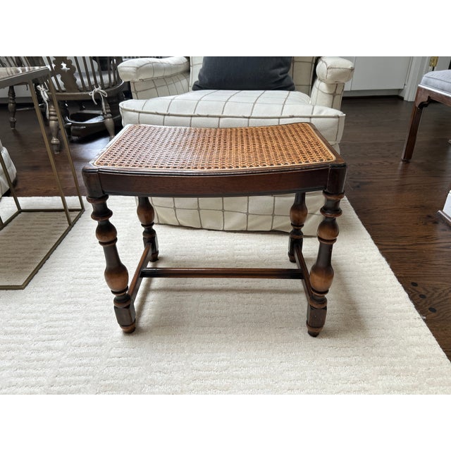 Wood 1920s Berkey & Gay Jacobean Revival Burl Walnut Kneehole Desk/Vanity With Glass Top & Stool, Vintage, Maker's Mark For Sale - Image 7 of 16