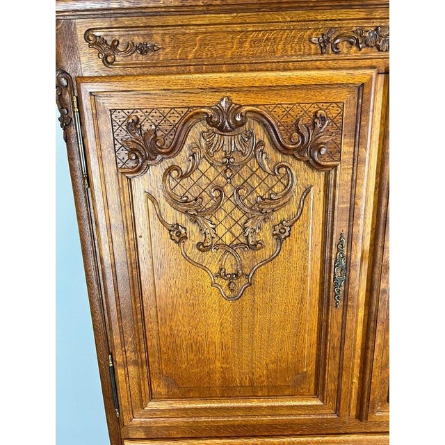 Vintage French Louis XVI Style Oak Cabinet with Carved Panels For Sale - Image 4 of 13