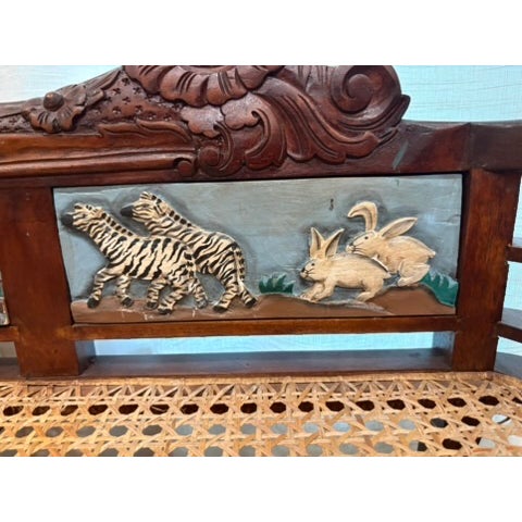 Victorian 1980s Settee With Noah's Ark Hand-Carved Theme For Sale - Image 3 of 9