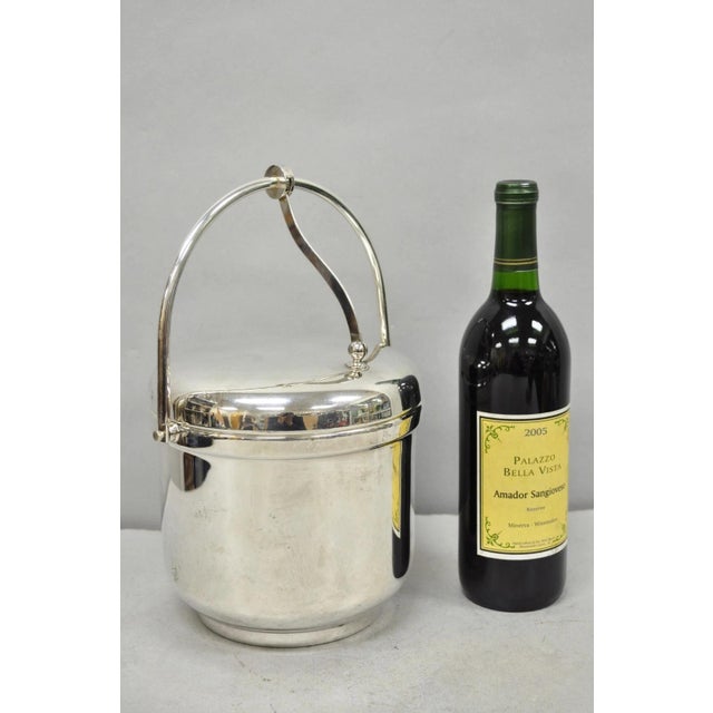 Vintage Art Deco/Mid Century Modern Silver Plated Reticulating Hinge Lidded Bar Ice Bucket with White Plastic Liner. Circa...