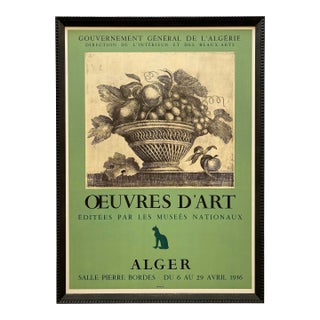Demetrios Galanis Vintage 1956 Neoclassical Mourlot Lithograph Print Framed Art Deco Algiers Exhibition Poster " Basket of Fruit " 1924 For Sale