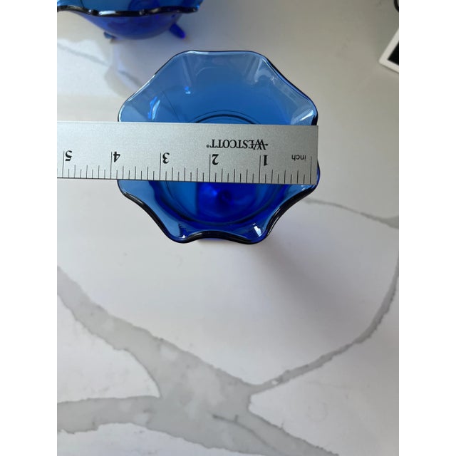 1920s 1920s Cobalt Blue Depression Glass Set -3 Pieces Trophy Vase, Double Beehive Vase and Mayonnaise Bowl For Sale - Image 5 of 8