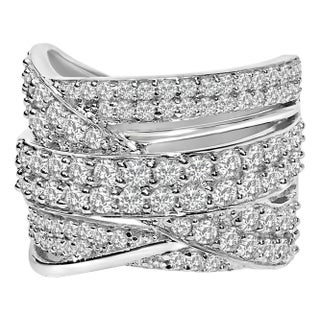 .925 Sterling Silver 2.00 Cttw Round-Cut Diamond Overlapping Bypass Band Ring (I-J Color, I2-I3 Clarity) - Ring - Size 9 For Sale