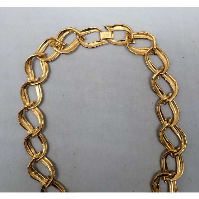 Metal Vintage 1992 Signed Napier Goldtone Smooth & Textured Link Collar Necklace For Sale - Image 7 of 10