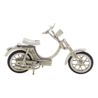 Vintage Italian Handmade Genuine Silver Moped Scooter Large Figurine, 1970s For Sale