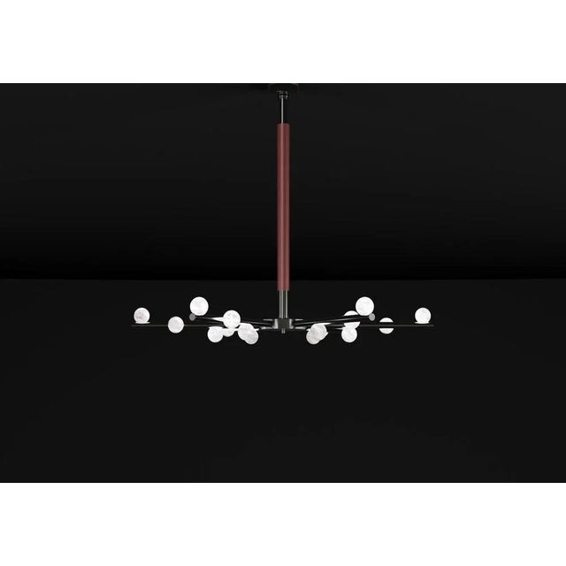 Demetra shiny black metal chandelier by alabastro italiano dimensions: d 85 x w 97 x h 85 cm. Materials: white alabaster,...