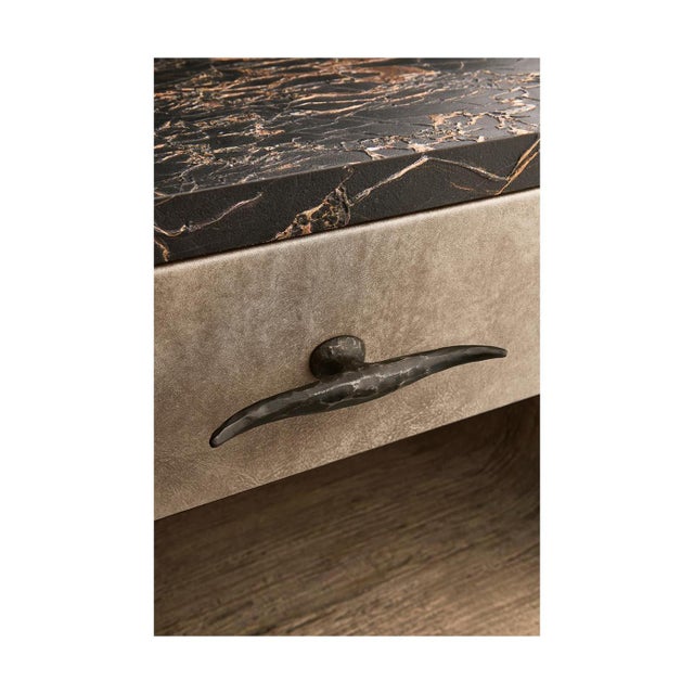 Brown Rustic Modern Nightstand With Marble Top For Sale - Image 8 of 14