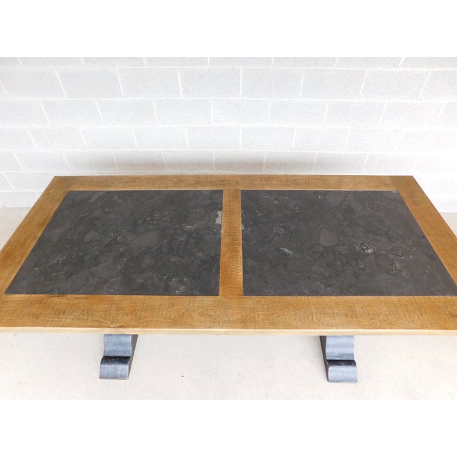 Features Blue Marble, Reclaimed Wood, 2 Additional Leaves Very Good Condition, original finish - see all photos - may show...