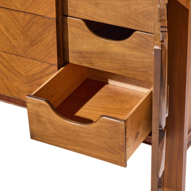 Wood United Tiki Brutalist Mid Century Walnut Lowboy Dresser For Sale - Image 7 of 9