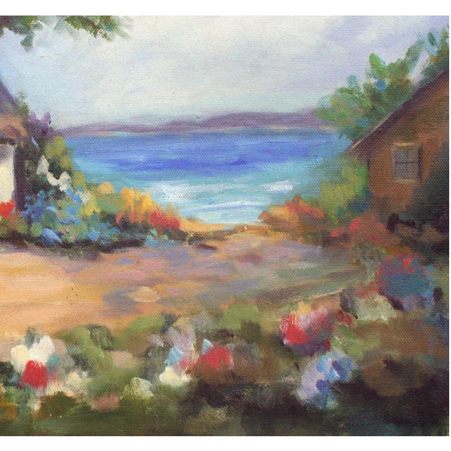 Pacific Grove Beach Cottage Garden Landscape Charming landscape oil painting of an Pacific Grove, California cottage,...