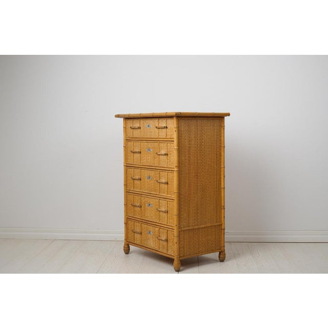 Colonial Swedish Chest of Drawers with Rattan and Bamboo Decor, 1890s For Sale - Image 4 of 12