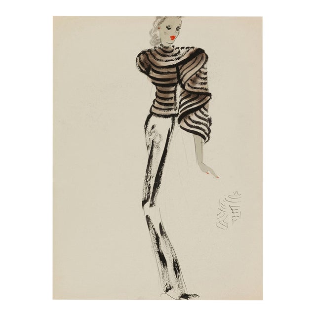 Vintage French Fashion Art Print – Art Deco Couture Illustration, 24" X 32" For Sale