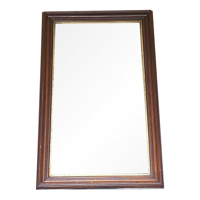 Antique Victorian Walnut Mirror Original Wood Panel Back Gold Liner Foxed Wall For Sale