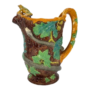 Samuel Alcock Majolica Large Ewer With Snake and Frog on Lip, English, Ca. 1855