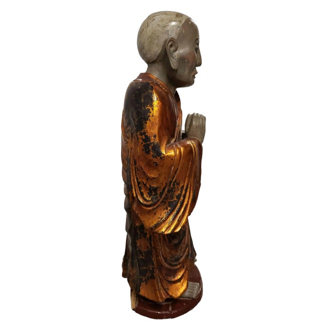 Asian Antique Pair of Antique Vietnamese Wood Statues For Sale - Image 3 of 14