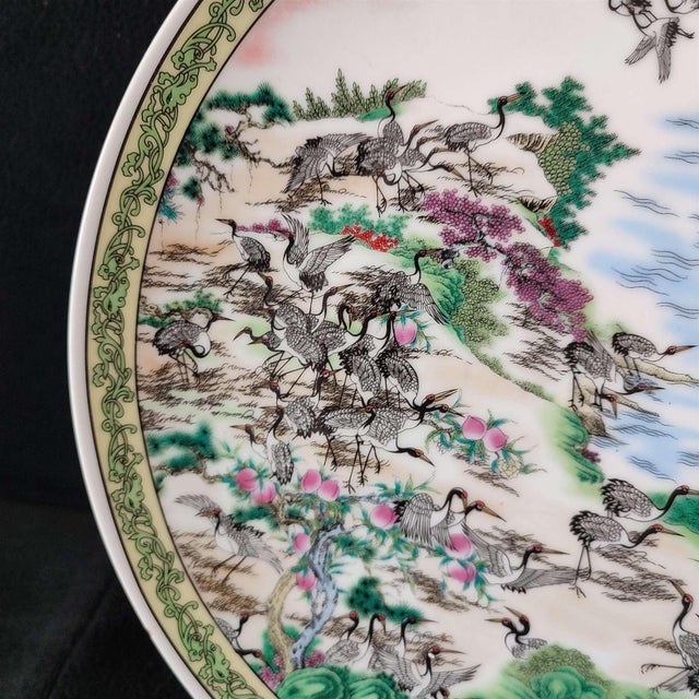 Chinese Ceramic Plate,Famille Rose Porcelain Plate Hand Painted Hundreds Cranes Pattern For Sale - Image 10 of 10