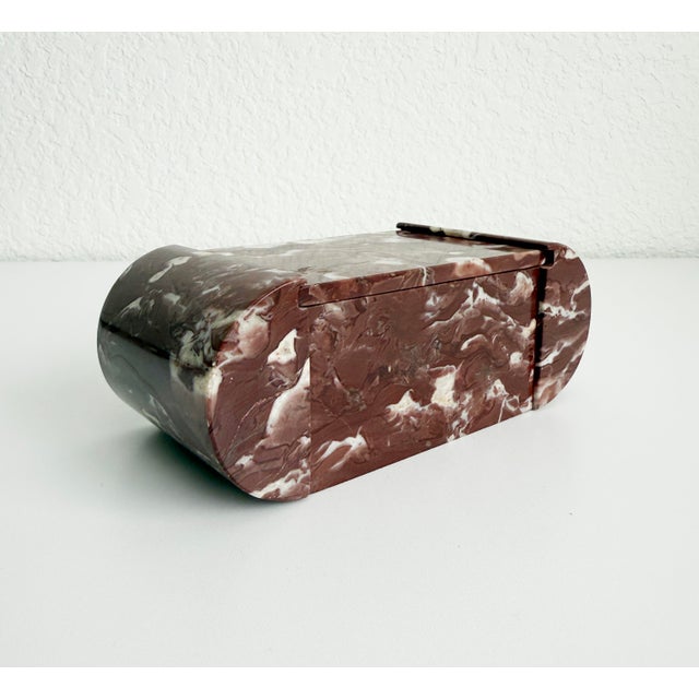 Stone 1940s Art Deco Rosso Marble Vanity Box With Rounded Sides For Sale - Image 7 of 13