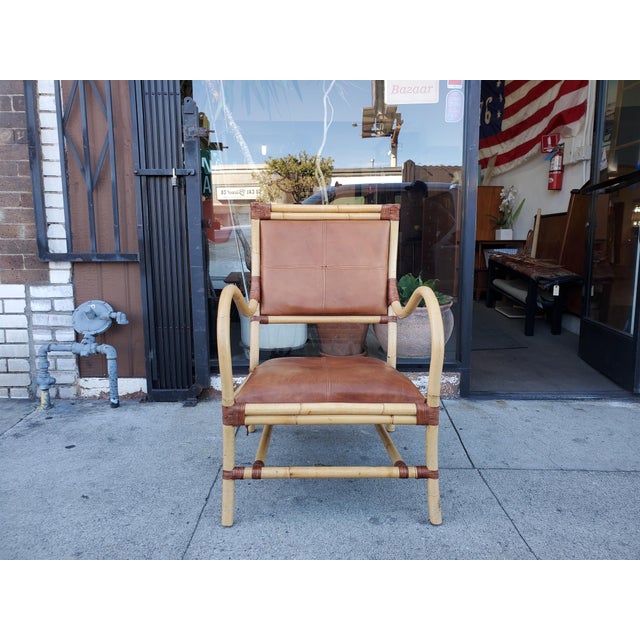1950s Leather and Bamboo Arm Chair For Sale - Image 10 of 11