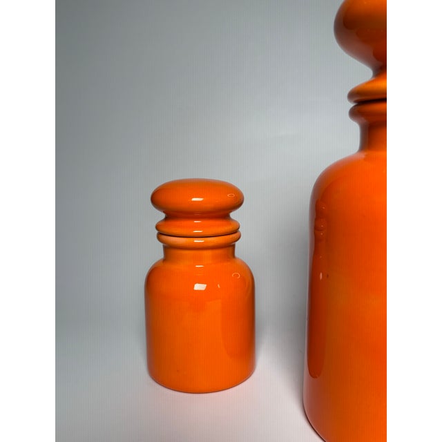 1980s Vintage Mid Century Modern Bright Orange Apothecary Lidded Jars, Set of 3 For Sale - Image 5 of 9