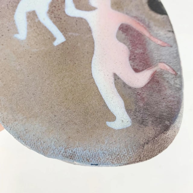 Postmodern Mid 20th Century Vintage Handmade Mid Century Pottery Wall Plaque Pastel Dancing Figures For Sale - Image 3 of 9