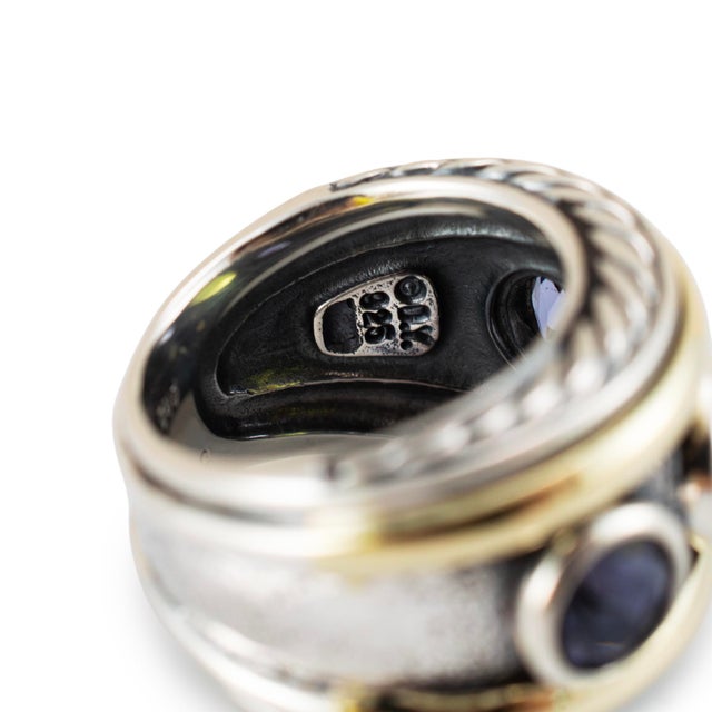 Gold David Yurman 925 Silver 14k Yellow Gold Renaissance 3 Stone Cocktail Ring, Size 6 For Sale - Image 8 of 9