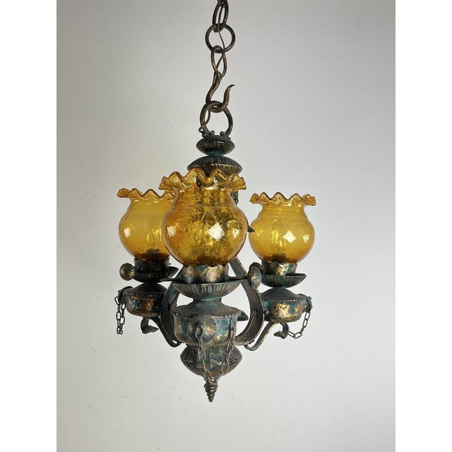 Mid-Century Brutalist Iron and Glass Chandelier, 1960s For Sale - Image 6 of 15