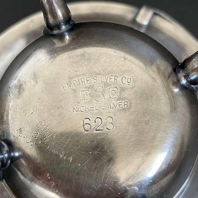 Metal Empire Silver Co Silverplate Footed Serving Bowl With Greek Key Handle For Sale - Image 7 of 11