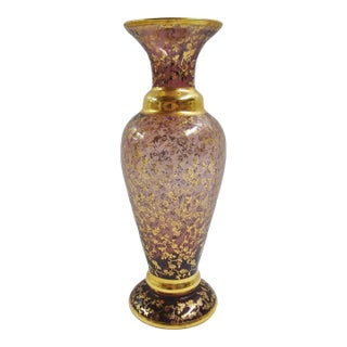 Vecchia Murano Amethyst Glass Gold Flowers 9.5" Purple Bud Vase Kohler For Sale