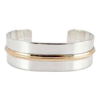 James Avery 14k Yellow Gold 925 Silver Sleek Central Gold Cuff Bangle Bracelet For Sale