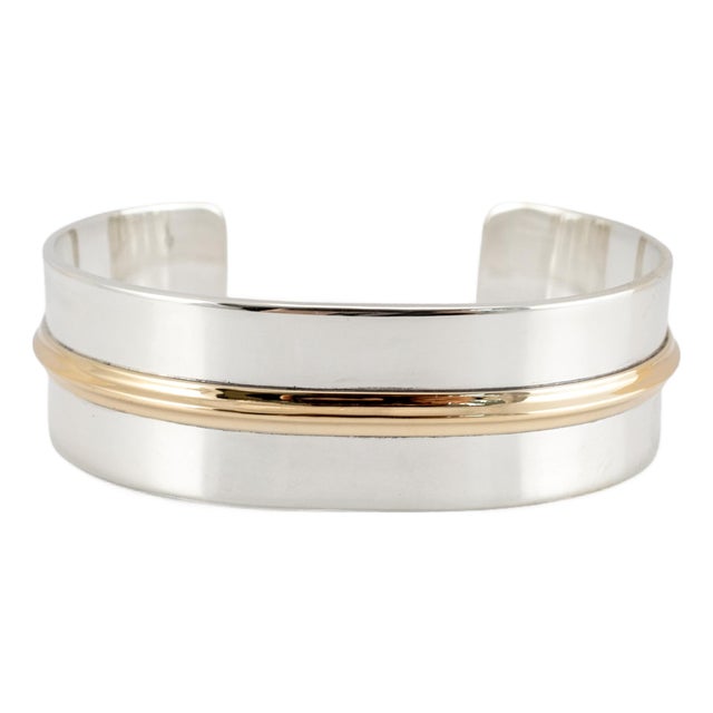 James Avery 14k Yellow Gold 925 Silver Sleek Central Gold Cuff Bangle Bracelet For Sale