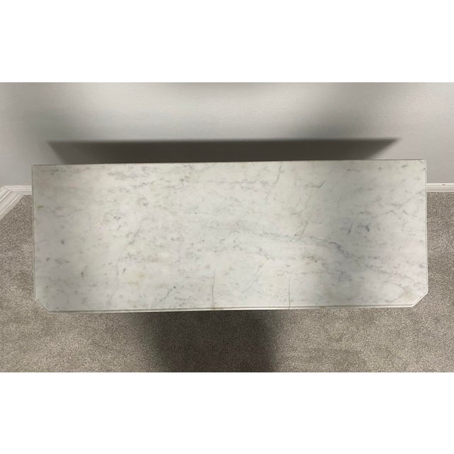 Vintage Louis XVI Style Painted Gilt Marble-Top Narrow Console Table For Sale In Tampa - Image 6 of 9