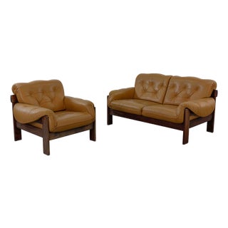 Brazilian Style Leather Seating Group, Set of 2 For Sale