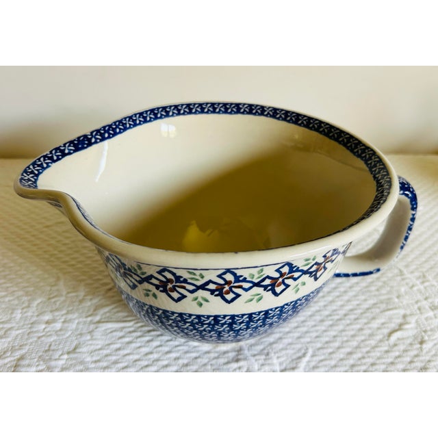 Vintage Polish Pottery Stoneware Batter Bowl With Pouring Spout For Sale In Philadelphia - Image 6 of 7