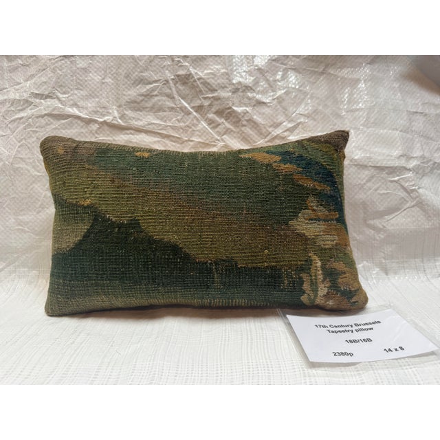 Antique Brussels Tapestry Pillow From 17th Century For Sale - Image 4 of 5