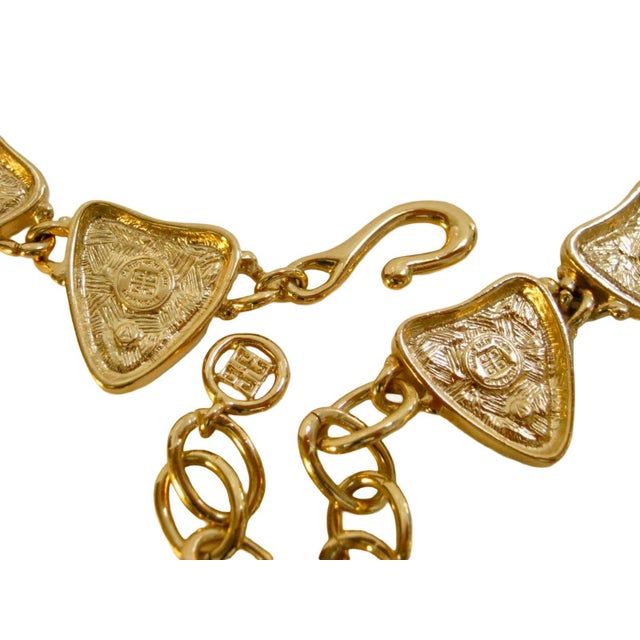 Givenchy 1970s Modernist carved gold-plated shield link adjustable lobster-claw necklace Adjustable links drops 9" adust...