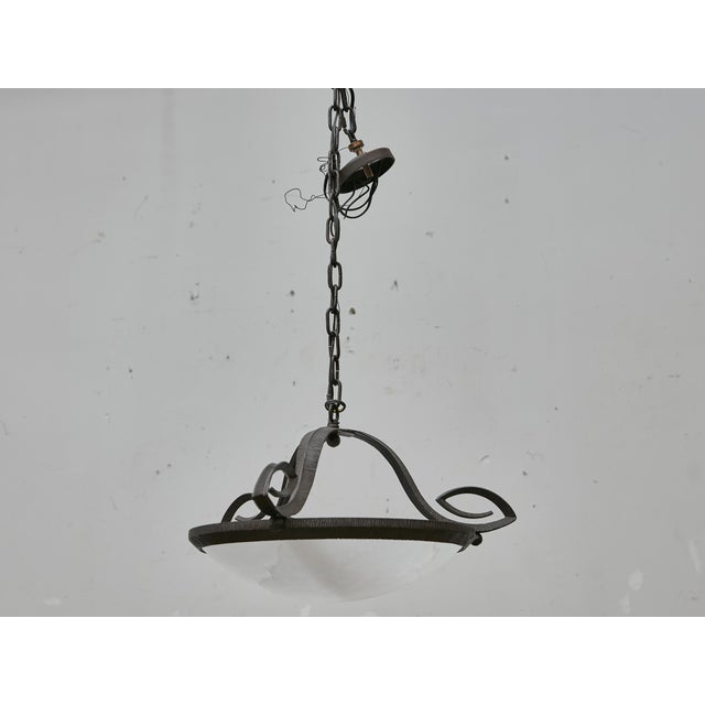 1930s French Alabaster and Hammered Iron Pendants - Pair For Sale - Image 10 of 18