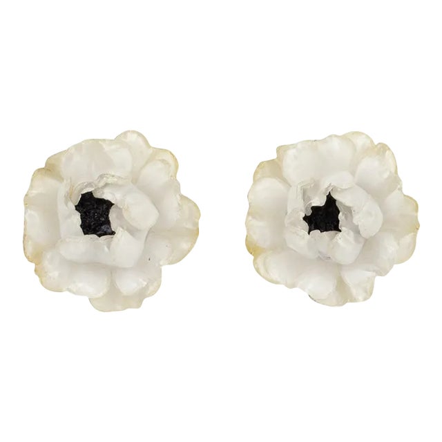 Cilea Paris White Rose Resin Pair of Clip Earrings For Sale