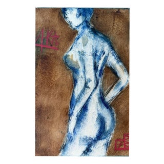 Neo-Expressionism Standing Female Nude Blue Wild at Its Finest, 1980s, Oil Painting on Canvas For Sale